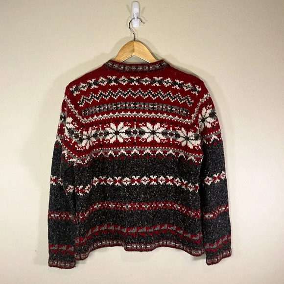 Vintage Croft & Barrow Knit Wool Snowflake Print Cardigan Sweater Size Medium - Picture 3 of 6
